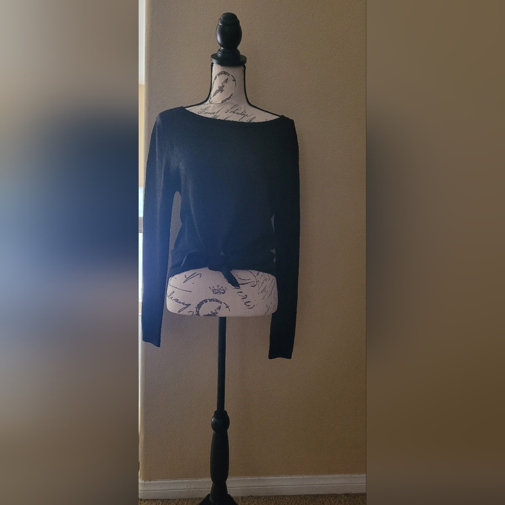Zara Knit Sequin Thread  Black Long Sleeve Top